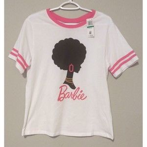 Barbie Love Tribe African American Black Silhouette Pink White T-Shirt L $24